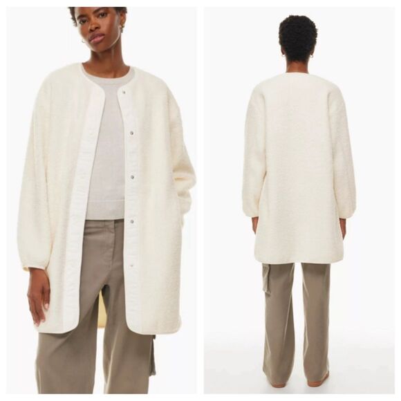 Wilfred Free Long Liner Shirt Jacket Womens Sz L Sherpa Teddy Coat Shacket - Picture 1 of 13